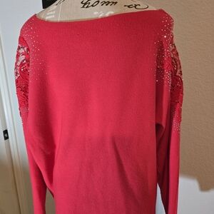Women's Red Sweater with Lace Detailing